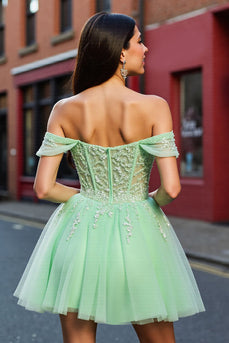 Mint Green A Line Corset Tulle Short Homecoming Dress with Lace