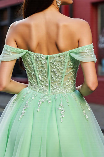 Mint Green A Line Corset Tulle Short Homecoming Dress with Lace
