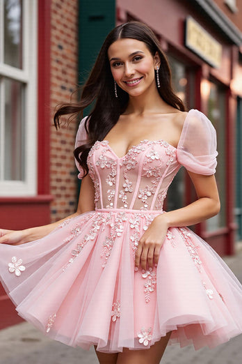 Lavender Corset Tulle Short Floral Homecoming Dress