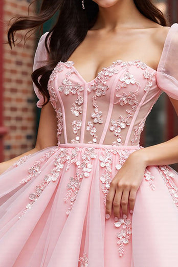 Lavender Corset Tulle Short Floral Homecoming Dress