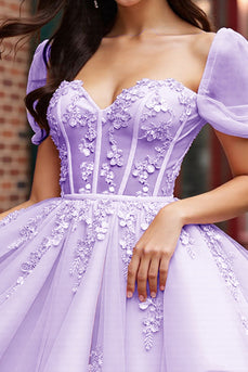 Lavender Corset Tulle Short Floral Homecoming Dress