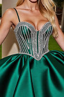 Load image into Gallery viewer, Sparkly Dark Green Short Satin Homecoming Dress with Beading