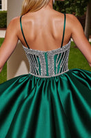 Load image into Gallery viewer, Sparkly Dark Green Short Satin Homecoming Dress with Beading