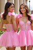 Load image into Gallery viewer, Sparkly Pink Tulle A Line Short Homecoming Dress with Sequins
