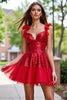 Load image into Gallery viewer, Sparkly Dark Red Sequin A Line Short Corset Homecoming Dress