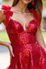 Load image into Gallery viewer, Sparkly Dark Red Sequin A Line Short Corset Homecoming Dress