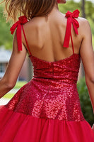 Load image into Gallery viewer, Sparkly Dark Red Sequin A Line Short Corset Homecoming Dress