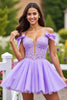 Load image into Gallery viewer, Lavender Tulle A Line Short Corset Homecoming Dress with Lace