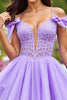 Load image into Gallery viewer, Lavender Tulle A Line Short Corset Homecoming Dress with Lace