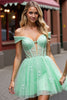 Load image into Gallery viewer, Mint Green A Line Short Corset Homecoming Dress with Lace
