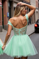 Load image into Gallery viewer, Mint Green A Line Short Corset Homecoming Dress with Lace