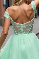 Load image into Gallery viewer, Mint Green A Line Short Corset Homecoming Dress with Lace
