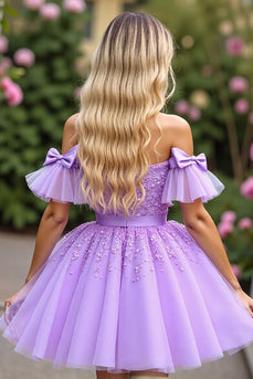 Lavender Tulle Short Corset Homecoming Dress with Appliques