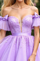 Load image into Gallery viewer, Lavender Tulle Short Corset Homecoming Dress with Appliques