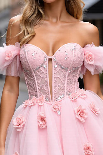 Floral Blush Corset Short Homecoming Dress with Lace