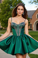 Load image into Gallery viewer, Sparkly Dark Green Satin Short Homecoming Dress with Beading