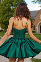 Load image into Gallery viewer, Sparkly Dark Green Satin Short Homecoming Dress with Beading