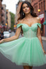 Load image into Gallery viewer, Sparkly Mint Green Tulle Short Corset Homecoming Dress with Beading