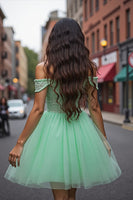 Load image into Gallery viewer, Sparkly Mint Green Tulle Short Corset Homecoming Dress with Beading