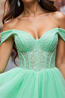 Load image into Gallery viewer, Sparkly Mint Green Tulle Short Corset Homecoming Dress with Beading