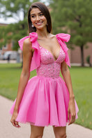 Load image into Gallery viewer, Sparkly Pink Corset Short Tulle Homecoming Dress with Beading