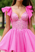 Load image into Gallery viewer, Sparkly Pink Corset Short Tulle Homecoming Dress with Beading