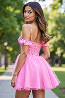 Load image into Gallery viewer, Pink Corset Tulle Short Ruffled Homecoming Dress with Lace