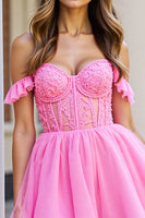 Load image into Gallery viewer, Pink Corset Tulle Short Ruffled Homecoming Dress with Lace