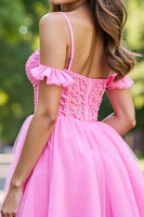 Load image into Gallery viewer, Pink Corset Tulle Short Ruffled Homecoming Dress with Lace