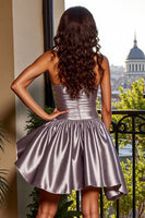 Load image into Gallery viewer, Silver A Line Strapless Metallic Short Homecoming Dress