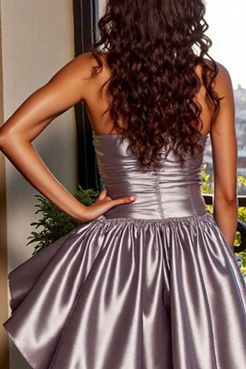 Silver A Line Strapless Metallic Short Homecoming Dress