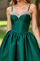 Load image into Gallery viewer, Sparkly Dark Green Satin Short Corset Homecoming Dress with Rhinestones