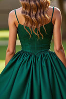 Load image into Gallery viewer, Sparkly Dark Green Satin Short Corset Homecoming Dress with Rhinestones