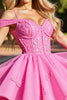 Load image into Gallery viewer, Pink Cold Shoulder Short Corset Homecoming Dress with Lace