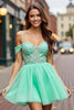 Load image into Gallery viewer, Mint Green A Line Backless Short Tulle Homecoming Dress with Lace