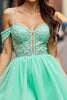 Load image into Gallery viewer, Mint Green A Line Backless Short Tulle Homecoming Dress with Lace