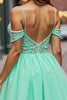 Load image into Gallery viewer, Mint Green A Line Backless Short Tulle Homecoming Dress with Lace