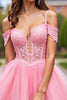 Load image into Gallery viewer, Blush Corset Detachable Sleeves Short Tulle Homecoming Dress with Lace