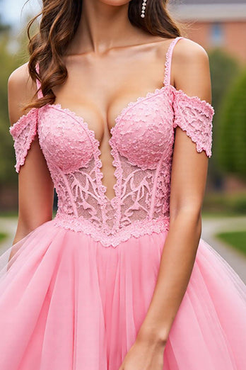 Blush Corset Detachable Sleeves Short Tulle Homecoming Dress with Lace