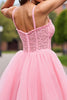 Load image into Gallery viewer, Blush Corset Detachable Sleeves Short Tulle Homecoming Dress with Lace