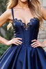 Load image into Gallery viewer, Navy Corset A Line Short Satin Homecoming Dress