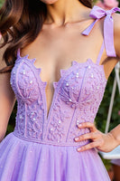Load image into Gallery viewer, Floral Lavender Tulle Short Corset Homecoming Dress with Lace
