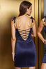 Load image into Gallery viewer, Navy Satin Cut Out Short Bodycon Homecoming Dress