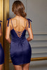 Load image into Gallery viewer, Navy Bodycon Keyhole Short Satin Homecoming Dress