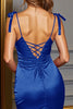 Load image into Gallery viewer, Navy Bodycon Keyhole Short Satin Homecoming Dress