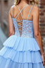 Load image into Gallery viewer, Sky Blue Tulle Corset Tiered Short Homecoming Dress with Lace