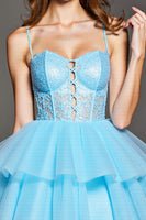 Load image into Gallery viewer, Sky Blue Tulle Short Corset Homecoming Dress with Lace