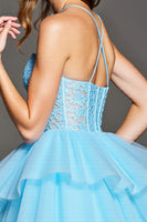 Load image into Gallery viewer, Sky Blue Tulle Short Corset Homecoming Dress with Lace