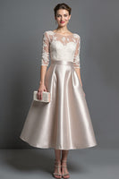 Load image into Gallery viewer, Blush Satin A Line Midi Mother of the Bride Dress with Sleeves