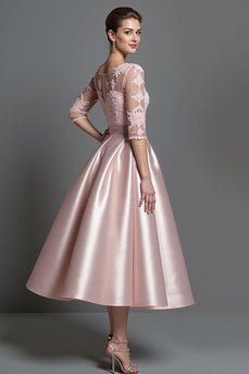 Blush Satin A Line Midi Mother of the Bride Dress with Sleeves